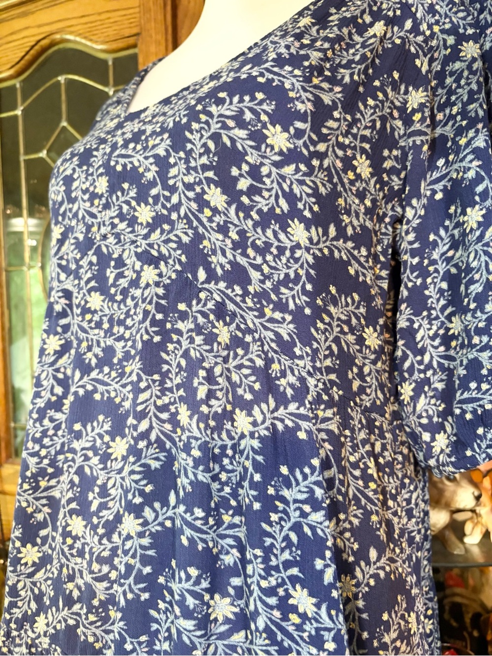 Adventures Navy Floral Tiered Swing Dress - Women's large - Picture 7 of 9